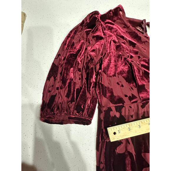 Calvin Klein Women’s Velvet Floral Burnout Faux Wrap Midi Dress Maroon 16 Party - Picture 10 of 14